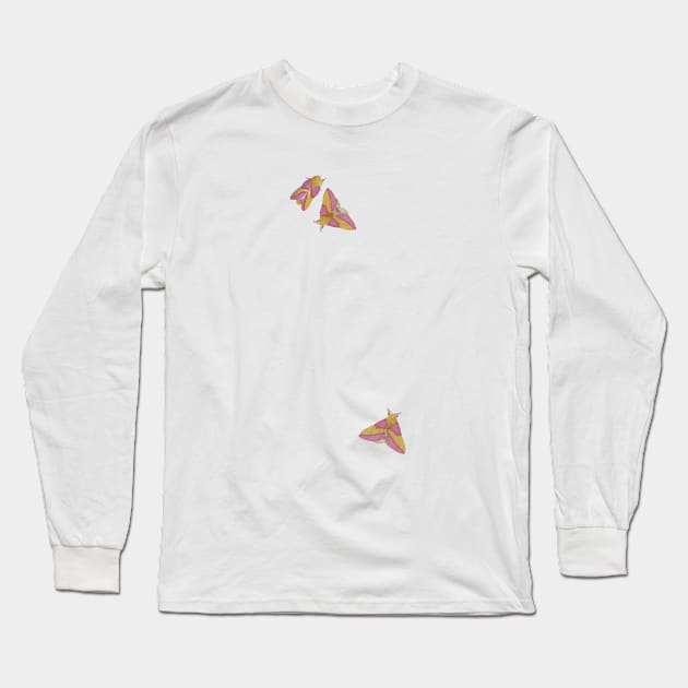 Rosy Maple Moth Gathering  (Actual size-ish) Long Sleeve T-Shirt by John Himmelman